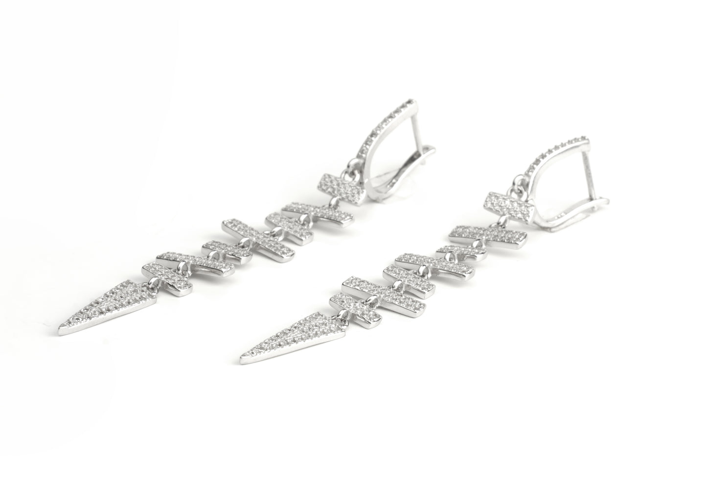 Silver Tiered Spike Dangle Earrings