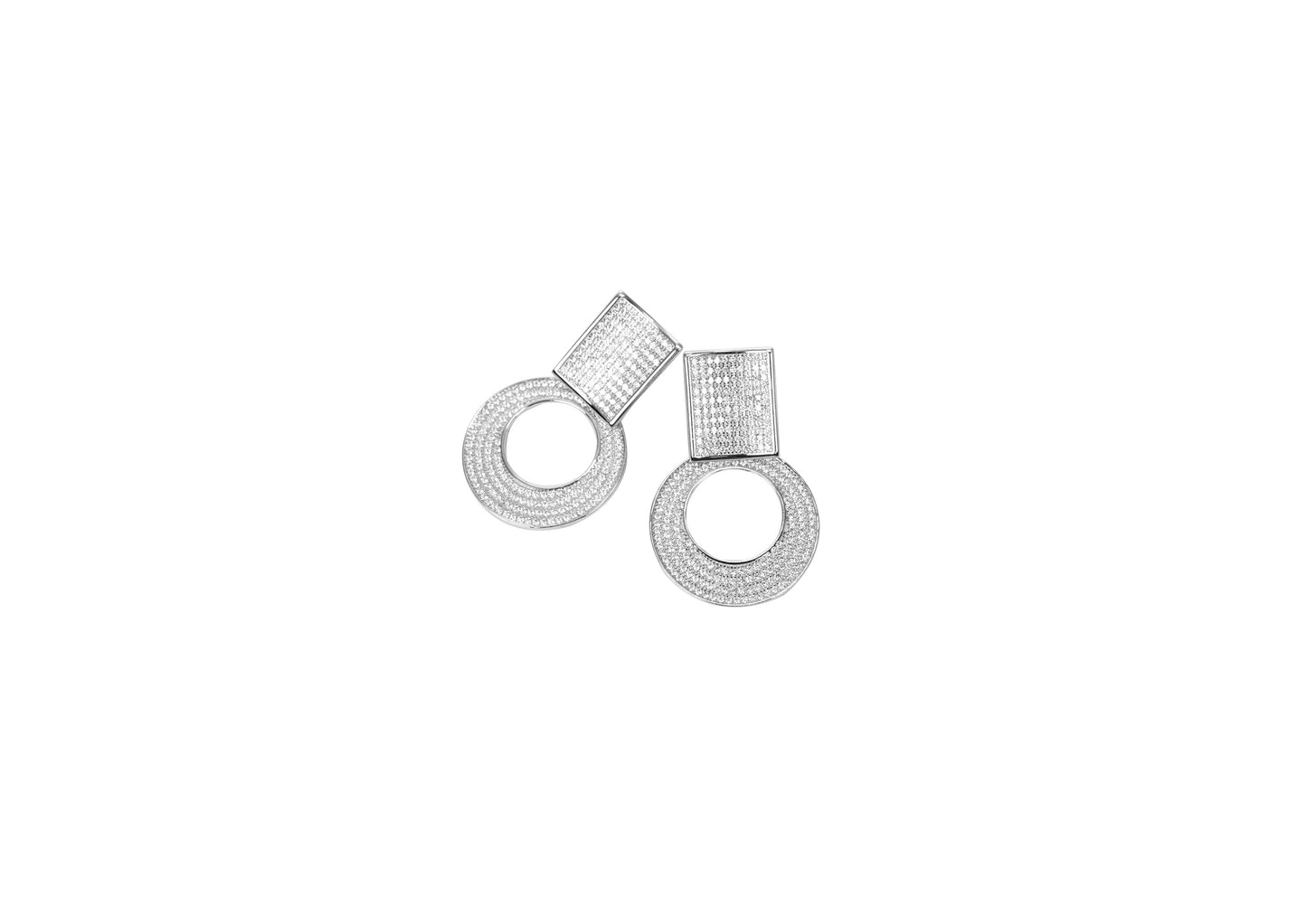 Silver Geometric Circle Earrings