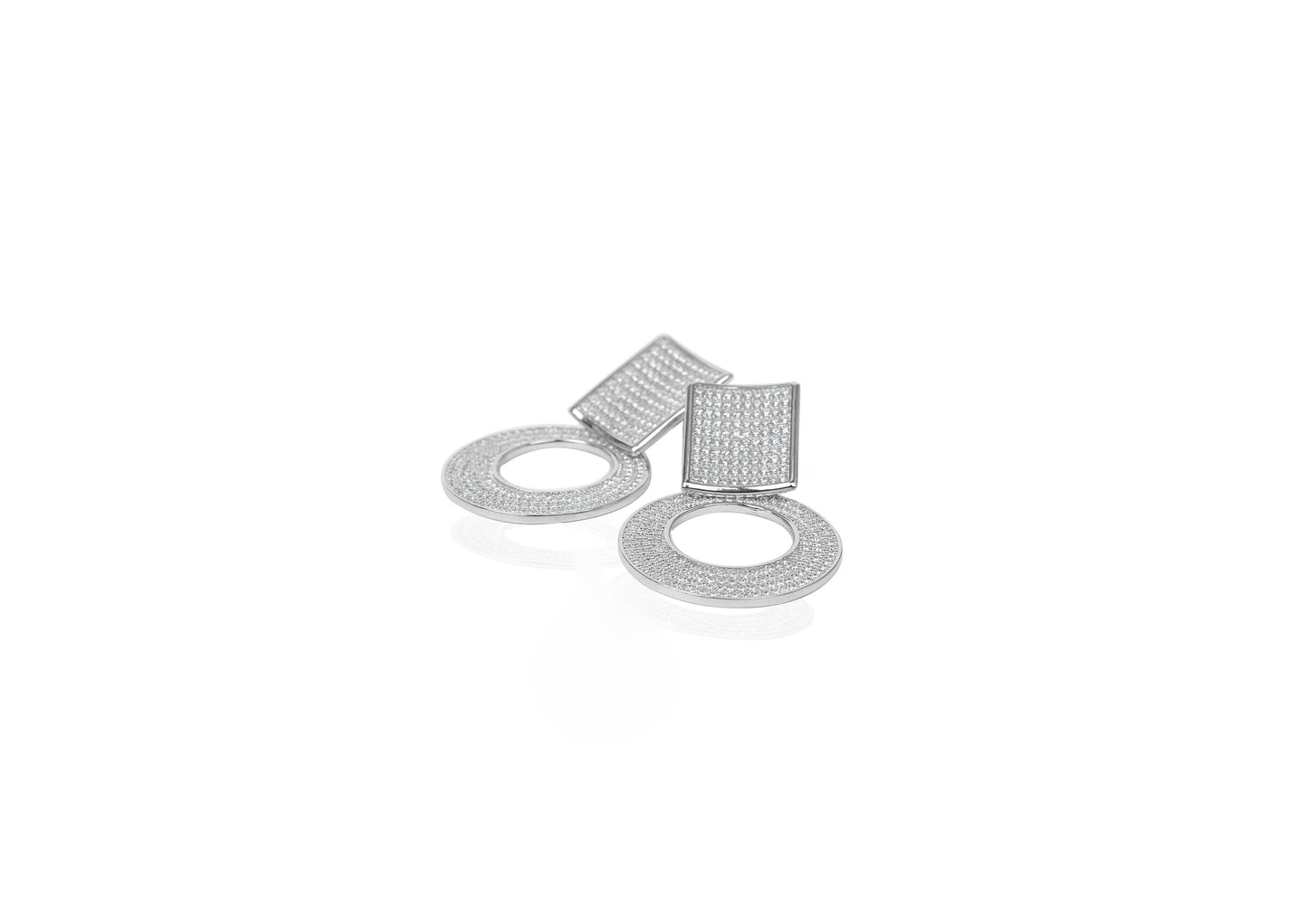 Silver Geometric Circle Earrings