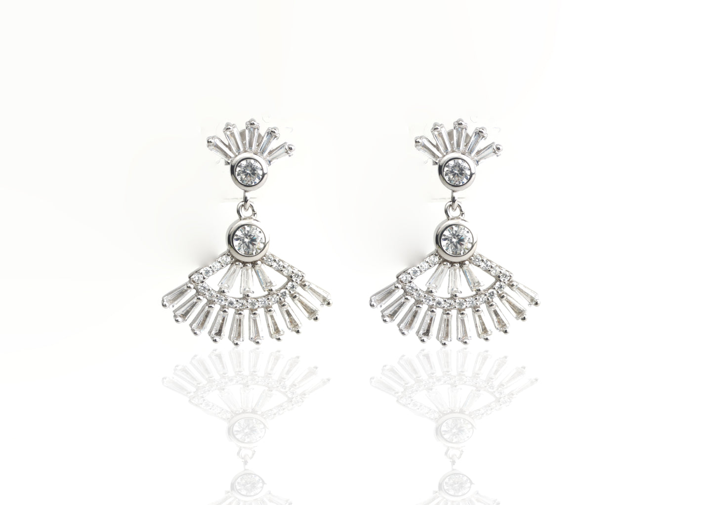 Silver Radiant Fan Dangle Earrings