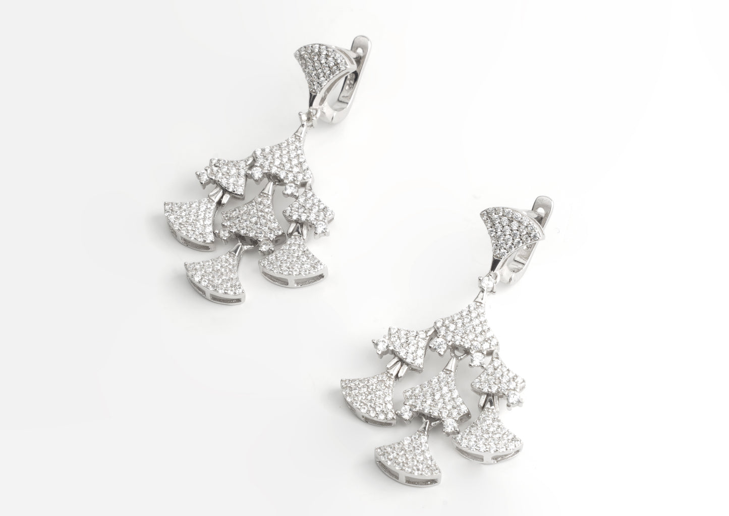 Sterling Silver Tiered Fan Drop Earrings