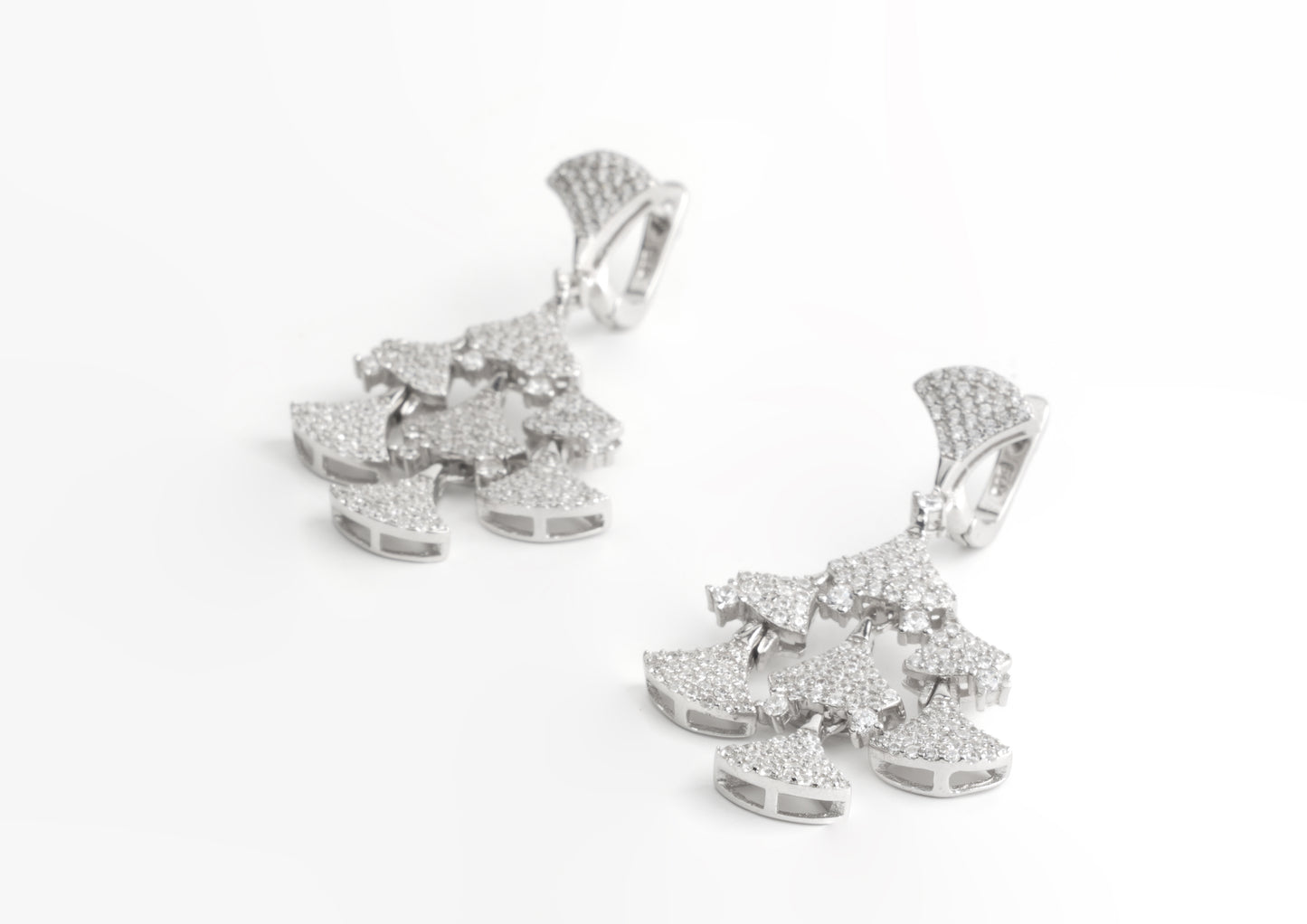 Sterling Silver Tiered Fan Drop Earrings