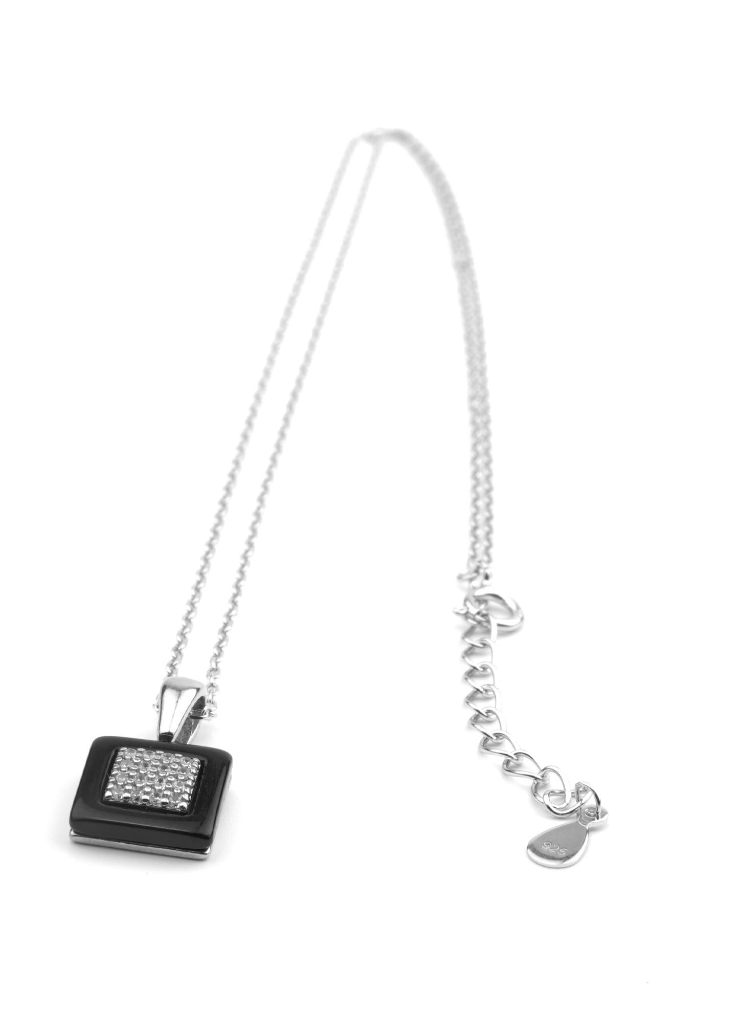 Black Onyx and Crystal Square Pendant