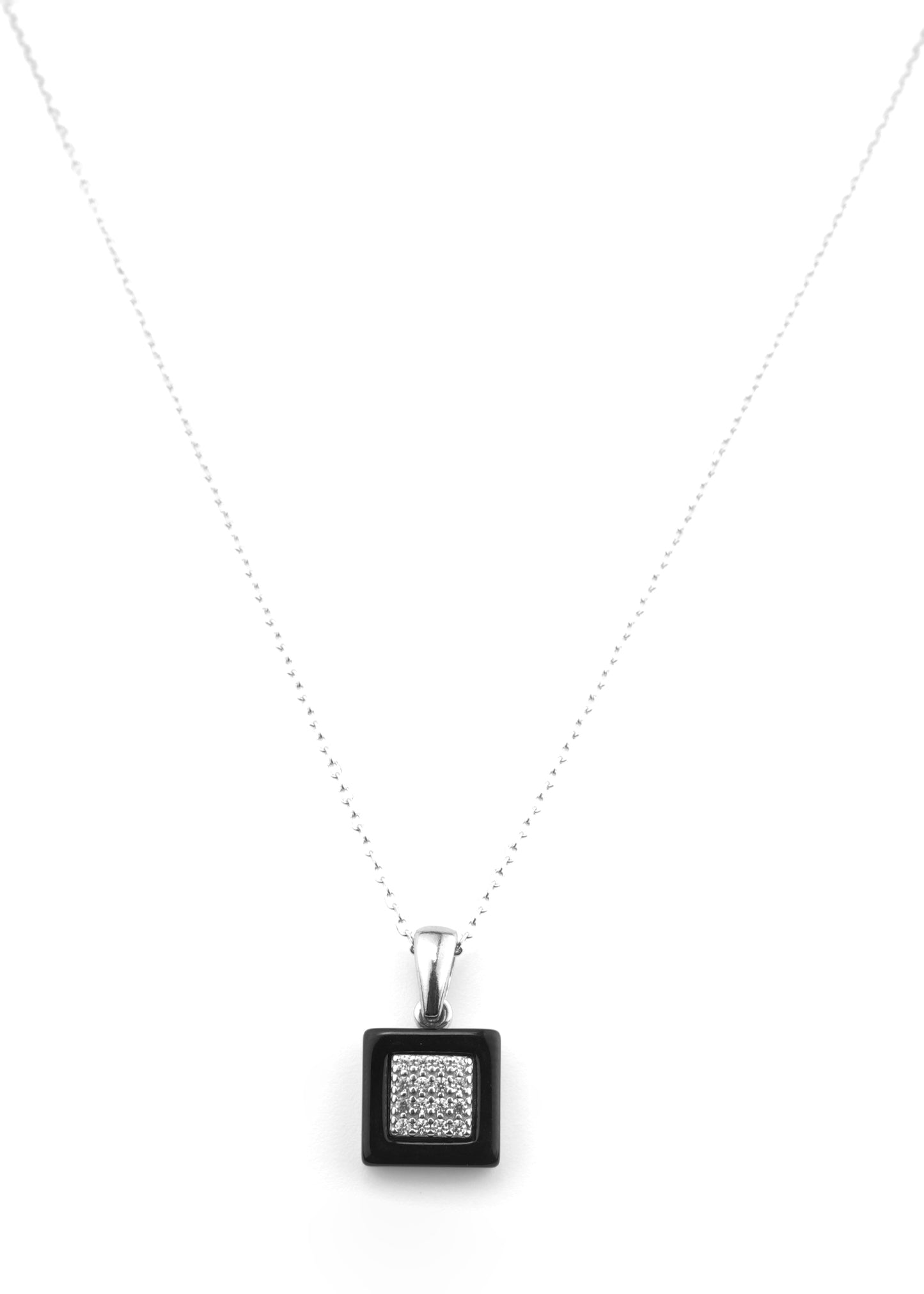 Black Onyx and Crystal Square Pendant