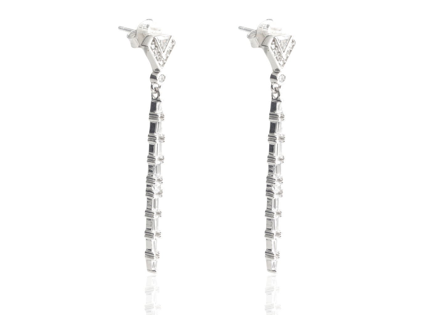 Sterling Silver Long Baguette Drop Earrings