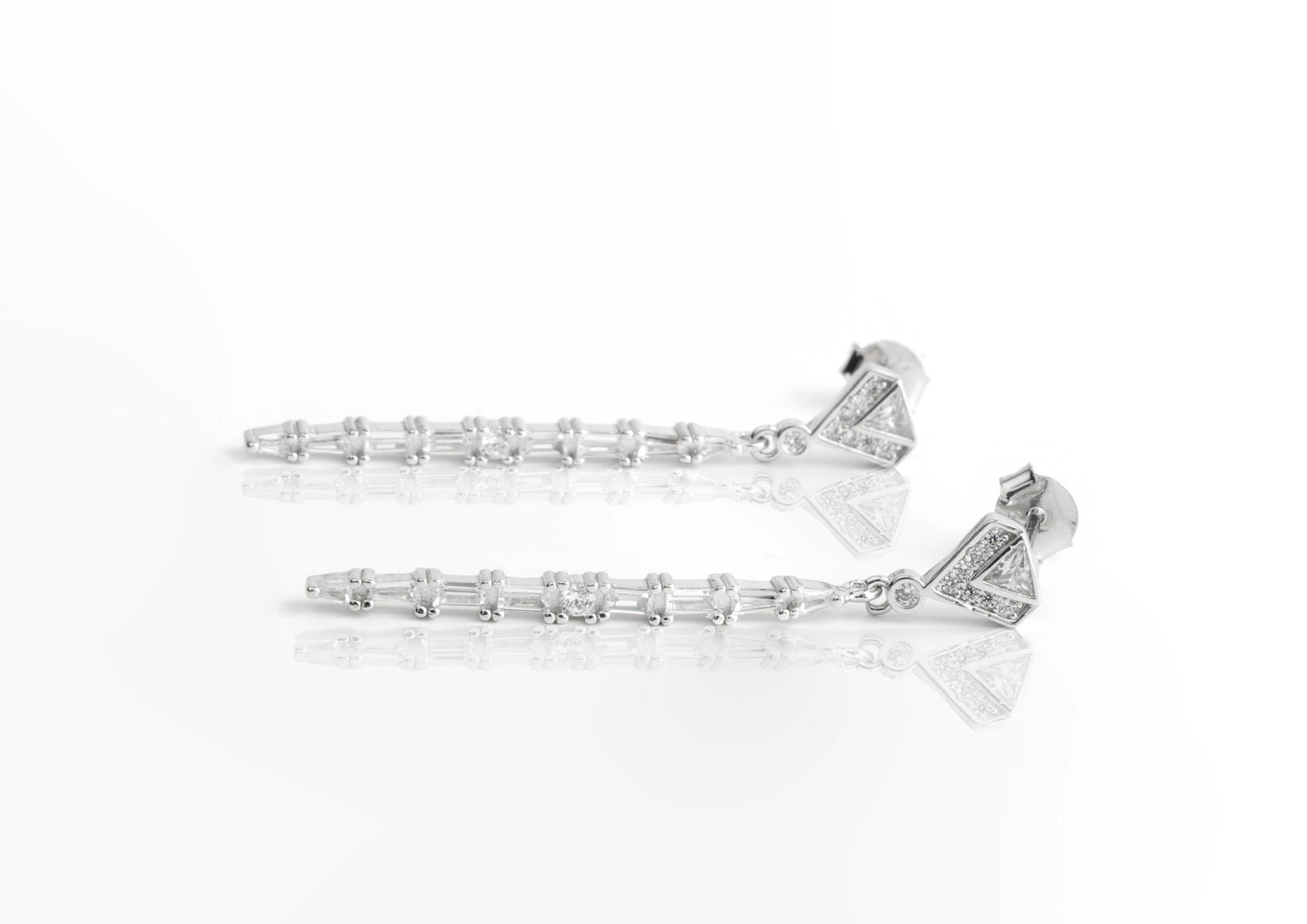 Sterling Silver Long Baguette Drop Earrings