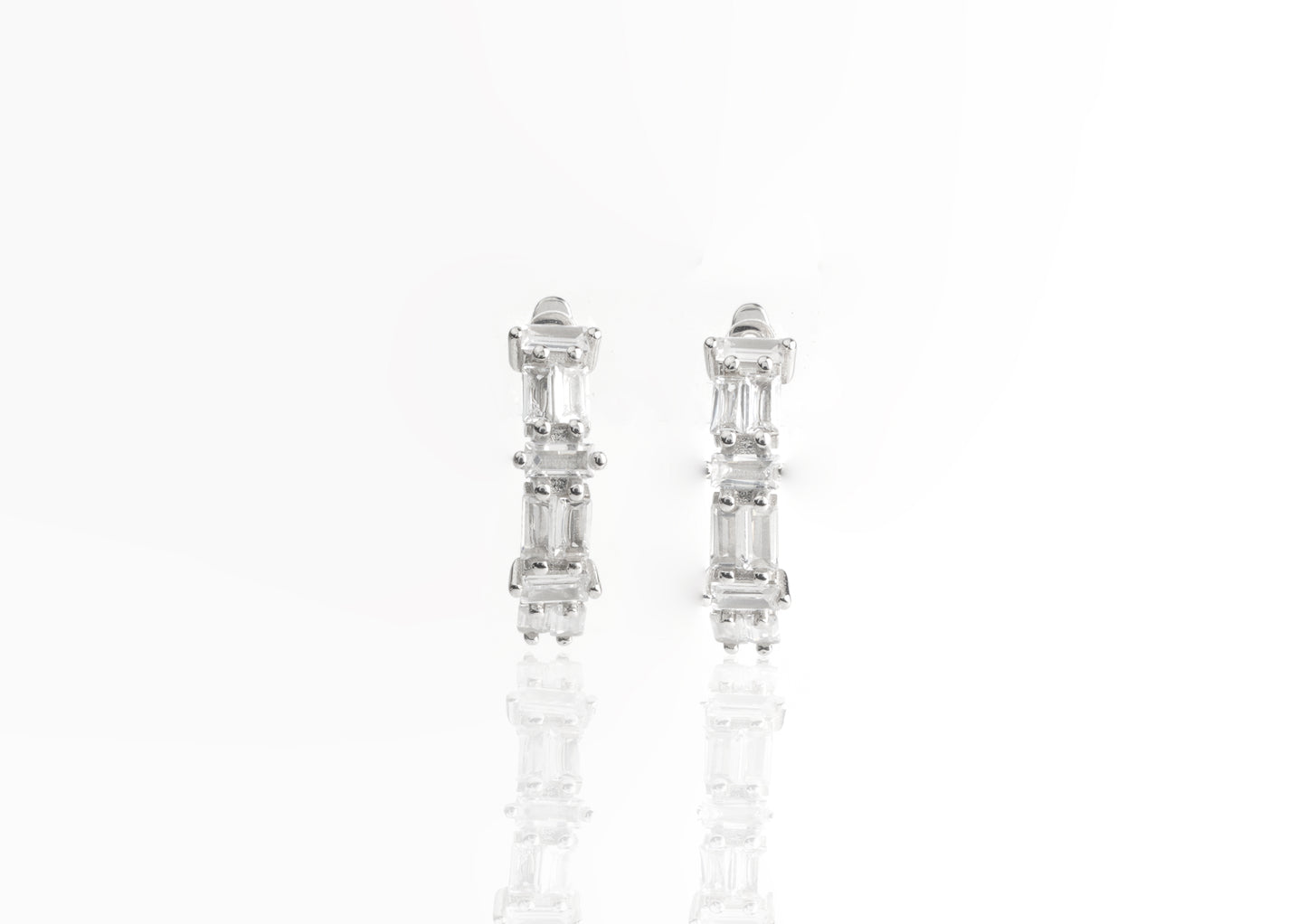Silver Linear Gem Hoop Earrings
