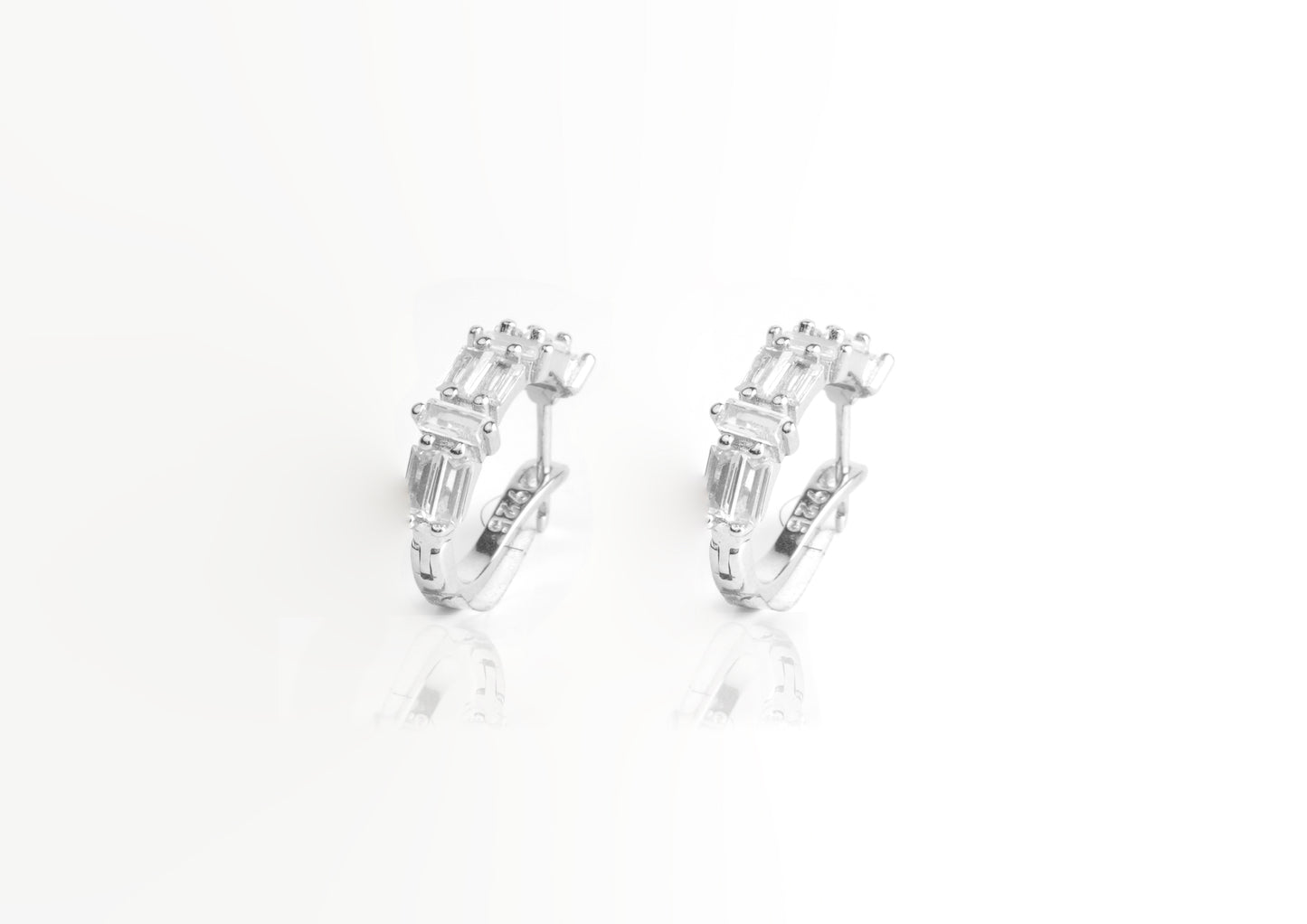 Silver Linear Gem Hoop Earrings